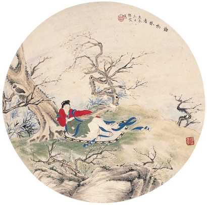 周练霞 庚辰（1940年）作 梅坞眠香图 团扇